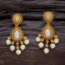 Kushal's Fashion Jewellery Gold-Plated Pearl Teardrop Shaped Drop Earrings-image-75
