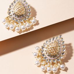 AccessHer Gold-Toned Enamelled Teardrop Shaped Drop Earrings-image-56