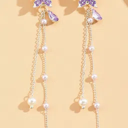 FIMBUL Silver-Plated Tassel Butterfly Shaped Drop Earrings-37