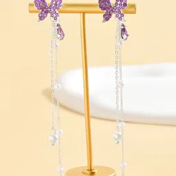 FIMBUL Silver-Plated Butterfly Shaped Rhinestone Studded Drop Earrings-image-54