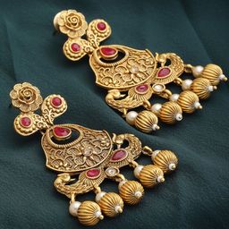 PANASH Red Gold-Plated Peacock Shaped Drop Earrings-3