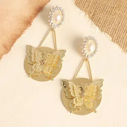SOHI Gold-Plated Stone Studded & Beaded Butterfly Shaped Drop Earrings-33