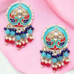 Anouk Gold Toned Kundan Peacock Shaped Drop Earrings-36