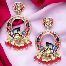 Anouk Pink Metal Peacock Shaped Drop Earrings-picture-40