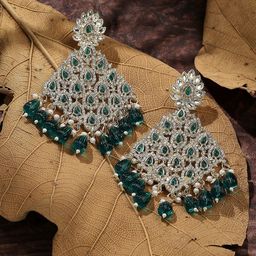 VATSALYA creation Gold-Plated Leaf Shaped Drop Earrings-image-76
