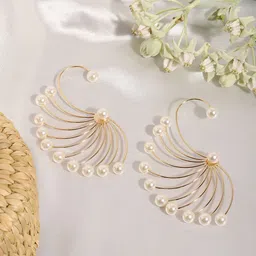 SOHI Gold-Plated Pearls Half Hoop Earrings Earrings-36