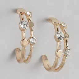 DressBerry Stone-Studded Crescent Shaped Half Hoop Earrings-image-66