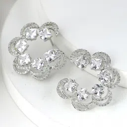 KARATCART Silver-Plated Cubic Zirconia Half Hoop Earrings-40