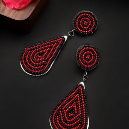 CARDINAL Red & Black Teardrop Shaped Drop Earrings-46