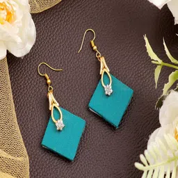 UNIVERSITY TRENDZ Gold-Plated Cubic Zirconia Studded Drop Earrings-image-80