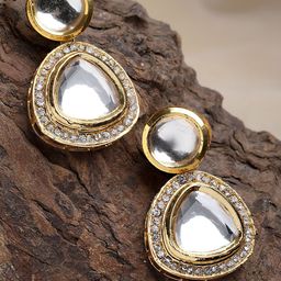 KARATCART Gold-Plated & White Kundan Classic Drop Earrings-53