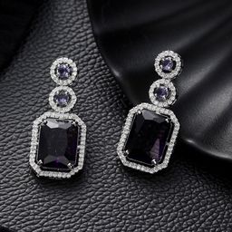 Jazz and Sizzle Silver-Plated American Diamond Studded Drop Earrings-56