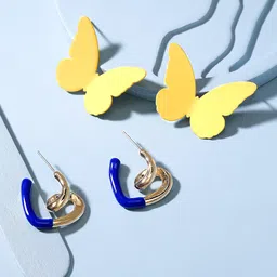 Rubans Voguish Set Of 2 Gold-Plated Heart And Butterfly Shaped Studs Earrings image 2