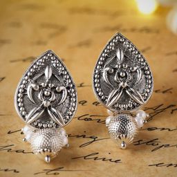 Rubans Silver-Plated Oxidized Classic Drop Earrings-25