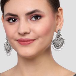 KARATCART Peach-Coloured Silver Plated Classic Drop Earrings-image-40