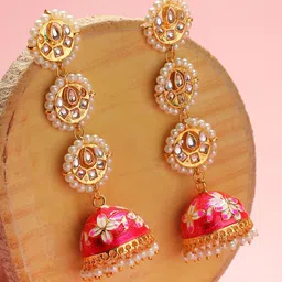 Anouk Gold Plated Pearls Studded Drop Earrings-image-11