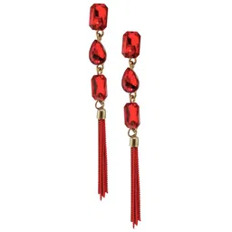 FEMMIBELLA Gold-Plated Stone-Studded Tasselled Geometric Drop Earrings-35