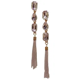 FEMMIBELLA Gold-Plated Stone-Studded Tasselled Geometric Drop Earrings-30