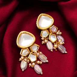aadita Gold Plated Kundan Studded Drop Earrings-image-32