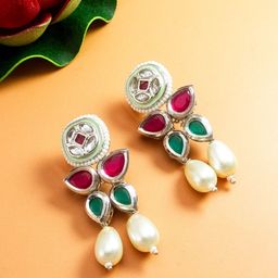 aadita Gold-Plated Geometric Kundan Studded & Beaded Drop Earrings-33