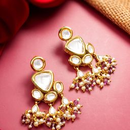 aadita Gold-Plated Kundan Studded Drop Earrings-31