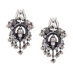 Crunchy Fashion Silver Plated Oxidised Drop Earrings-image-24