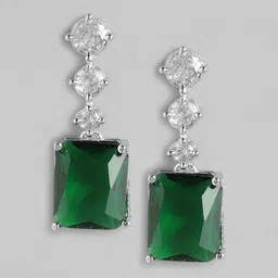 Anouk Silver-Plated American Diamond Geometric Drop Earrings-24