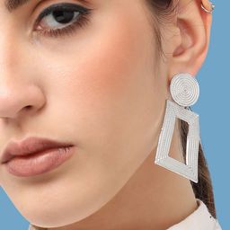 SOHI Silver-Plated Geometric Drop Earrings-10