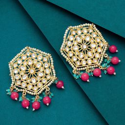 aadita Gold-Toned & Red Geometric Studs Earrings-44