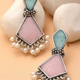 KARATCART Silver-Plated Diamond Shape Kundan Studded Drop Earrings-36