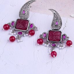 GRIIHAM Silver Plated American Diamond Contemporary Oxidised Drop Earrings-image-8