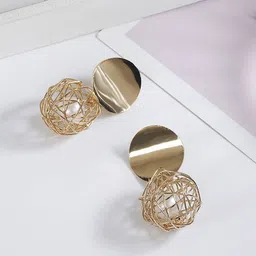 BEYTER Gold-Plated Stainless Steel Artificial Pearls Contemporary Drop Earrings-image-46