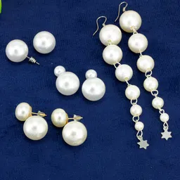 PRIVIU Set Of 4 Gold-Plated Beaded Circular Stud & Drop Earrings-30