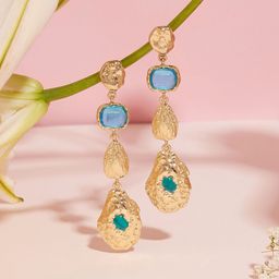 AMI Gold-Plated Stone-Studded Contemporary Drop Earrings image 1