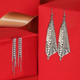 AMI Set Of 2 Stone Studded Geometric Drop Earrings image 1