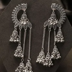 ANIKAS CREATION Silver-Plated German Silver Contemporary Drop Earrings-55