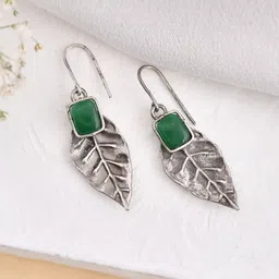 DASTOOR Silver-Plated Leaf Shaped Drop Earrings-9