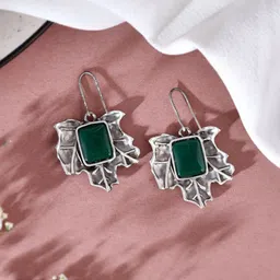 DASTOOR Silver Plated Oxidised Stone Studded Drop Earrings-picture-58