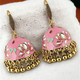 LUCKY JEWELLERY Gold Plated Kundan-Studded & Beaded Jhumkas-41