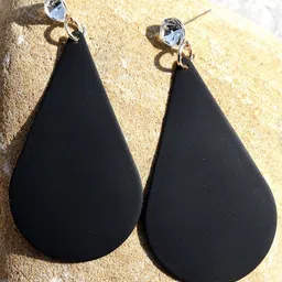 CHOCOZONE Black Teardrop Shaped Drop Earrings-45