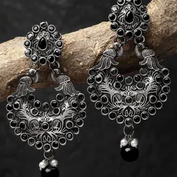 KARATCART Silver-Plated Oxidised Contemporary Drop Earrings-20