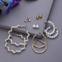 SOHI Set of 6 Gold-Plated Contemporary Studs & Hoop Earrings-83