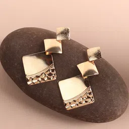 SOHI Gold-Plated Geometric Contemporary Drop Earrings-17