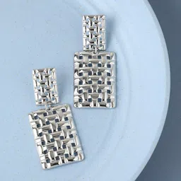 SOHI Women Silver-Plated Geometric Drop Earrings-52