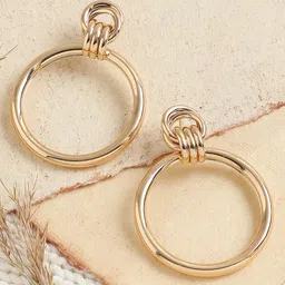 SOHI Gold Plated Gold-Toned Contemporary Drop Earrings-image-81