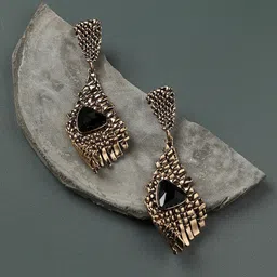 SOHI Gold-Plated Contemporary Drop Earrings-image-52