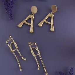 SOHI Set Of 2 Gold-Plated Contemporary Drop Earrings-16