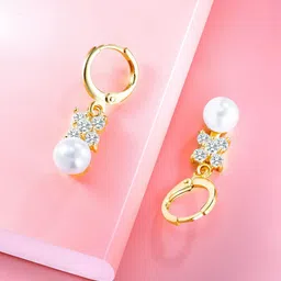 Peora Gold-Plated CZ Studded Contemporary Drop Earrings-55