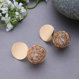 SOHI Gold-Plated Contemporary Drop Earrings-6