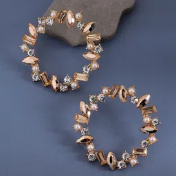 SOHI Gold-Plated Crystal-Studded Beaded Circular Hoop Earrings-48